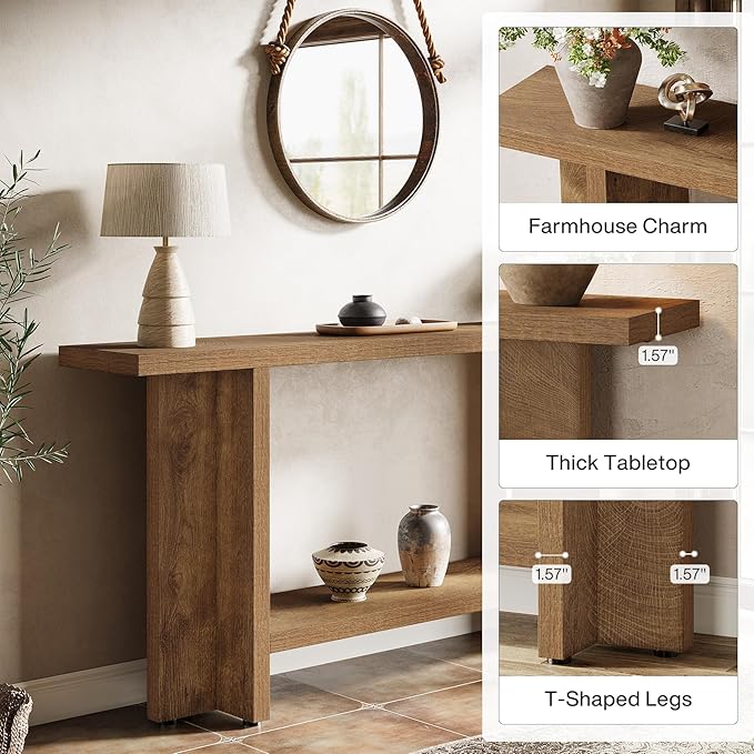 Tribesigns 59" Farmhouse Entryway Console Table, 2-Tier Narrow Long Couch Table Behind Sofa for Living Room, Hallway, Entrance, Foyer