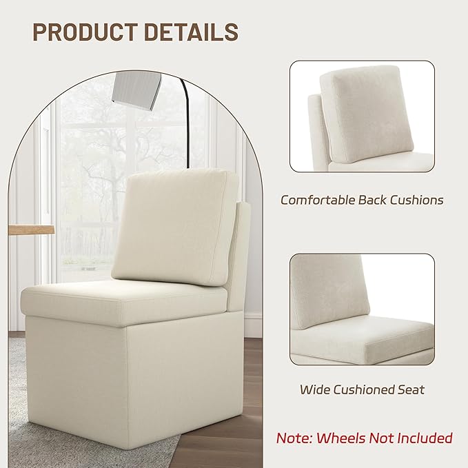 VKNOW Upholstered Dining Chairs Set of 4, Modern Kitchen Chairs with Storage, Linen Armchair Dinner Chair for Kitchen Dining Room Office Bedroom, Beige