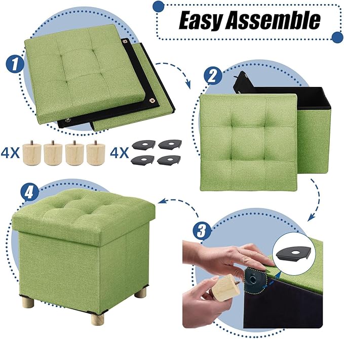 BRIAN & DANY 15 Inches Ottoman with Storage, Square Small Storage Ottoman Foot Rest with Legs, Ottomans Foot Stool for Dorm, Living Room, Entryway (Bright Green)