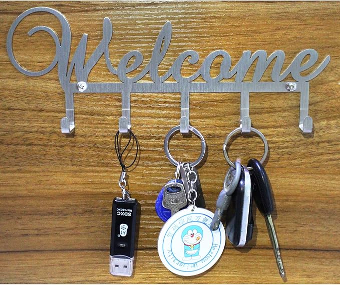 Myartte Key Holder Key Hooks Wall Decorative Zinc Alloy Key Organizer Rack with Screws and Sticker for Entryway, Kitchen, Bedroom, Organize Car Keys, House Keys, Small Accessories and Jewelry