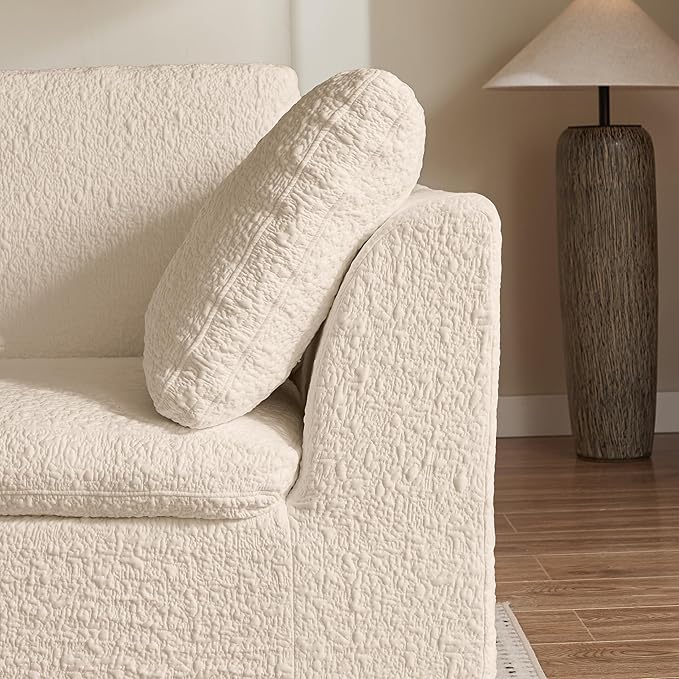 Cilee 110" Modular Sectional Sofa, Cloud Couch with Deep Seat, L-Shape Boneless Sofa, 3 Seat Memory Foam Sofa, No Assembly Required, Upholstered Couch for Living Room, Movable Ottoman, Chenille, Beige