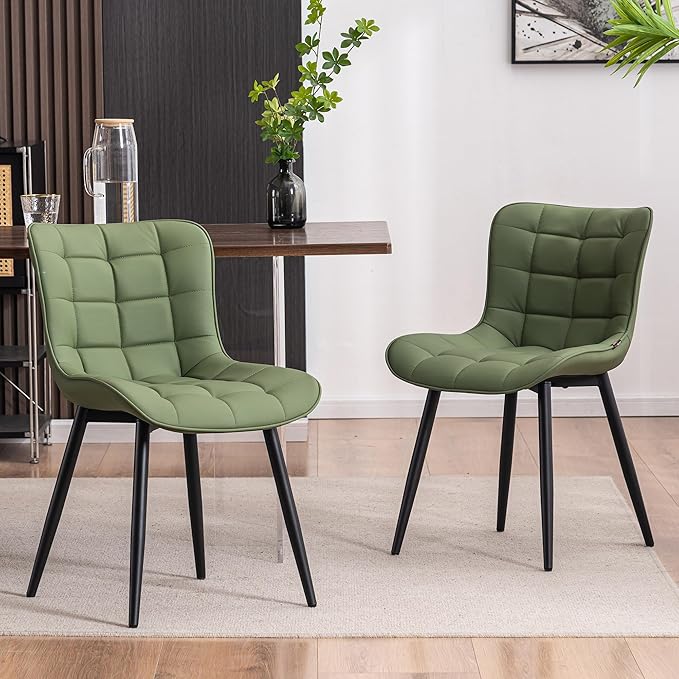 YOUTASTE Olive Green Dining Chairs Set of 2 PU Leather Upholstered Modern Armless Dining Room Chair with Back Metal Legs Kitchen Dinner Accent Guest Chairs for Vanity Reception Waiting Room