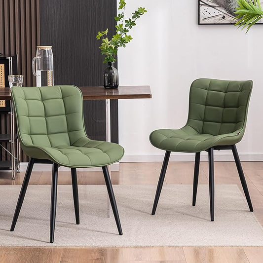 YOUTASTE Olive Green Dining Chairs Set of 2 PU Leather Upholstered Modern Armless Dining Room Chair with Back Metal Legs Kitchen Dinner Accent Guest Chairs for Vanity Reception Waiting Room