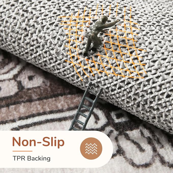 OPPODREAM Thin Area Rugs 3x5, Washable Rugs with Non Slip Backing, Low-Pile Throw 3x5 Carpet, Faux Cashmere 3 x 5 Carpet, Khaki