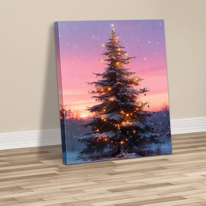 Framed Christmas Pictures Wall Decor,Vintage Pine Tree Prints,Winter Christmas Canvas Wall Art Decoration for Bedroom Bathroom Living Room Rustic Xmas Holiday Gifts (Christmas Tree 10, 12'' X 16'')