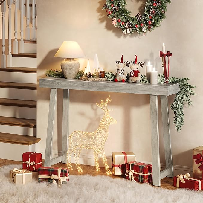 Huuger Entryway Console Table with Charging Station, USB-C Port, 47.2 Inch Sofa Table with Metal Legs, Entry Hallway Table with Thicker Desktop, Modern Behind Couch Table, Grey