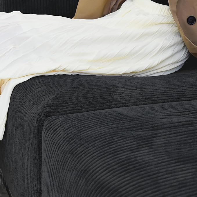 Sectional Couches for Living Room,102inch Cloud Couch Modular Sectional Sofa,Modern Corduroy Couch Love Seat,Cushion Covers Removable& Washable (Black)