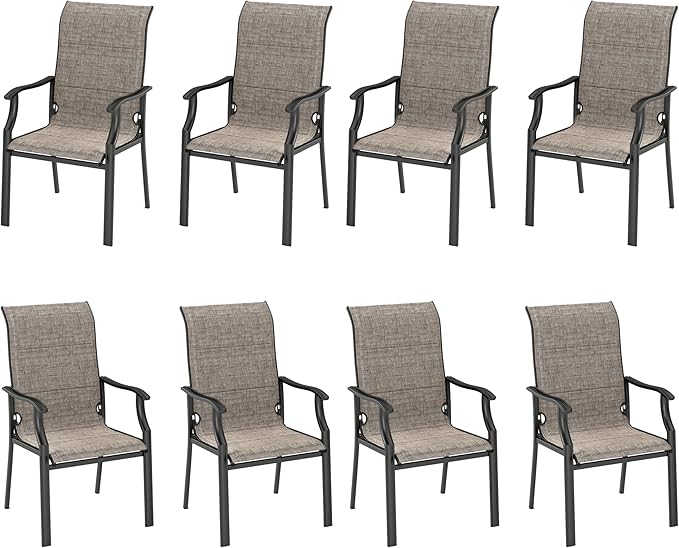 HERA'S HOUSE Premium Patio Dining Chair of 8, Rust Resistant Outdoor Chair with Textilene Padded Seat, Supports up to 350lbs with Comfort and Durability for Lawn Kitchen Garden Backyard