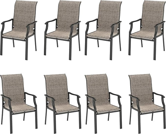 HERA'S HOUSE Premium Patio Dining Chair of 8, Rust Resistant Outdoor Chair with Textilene Padded Seat, Supports up to 350lbs with Comfort and Durability for Lawn Kitchen Garden Backyard