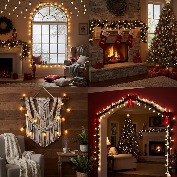 C7 LED Christmas Lights,25ft Frosted Christmas String Lights with 27 LED Frosted White Bulbs,Vintage Warm White Hanging Light for Outdoor Christmas Roofline Party Decorations