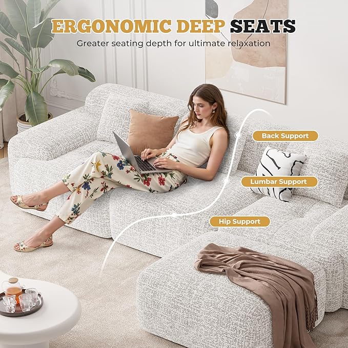 158" Modern U Shaped Modular Sectional Sofa, Boneless Couches for Living Room with Ottoman,6 Seater Convertible Chenille Cloud Couch Sofa Set, No Assembly Required, Beige 1 PCS