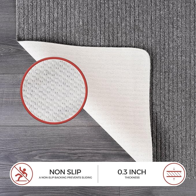 Non Slip Gray Solid Rubber Back Thing Door Mat for Entryway 2x3 for Kitchen, Rug for Bathroom, Stain Resistant Easy Cleaning Non Shedding Carpet Gray 2 x 3