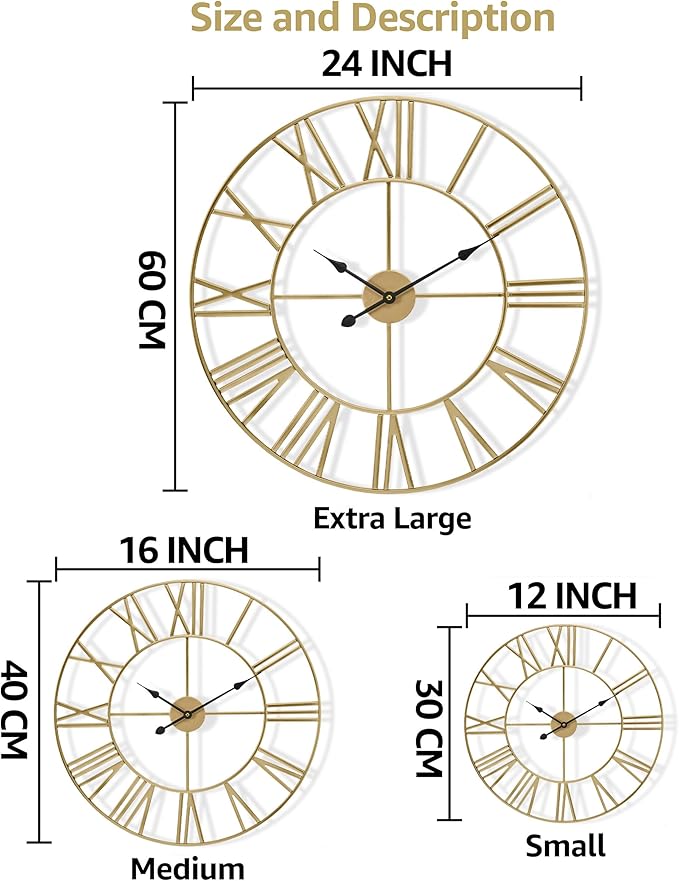 Sorbus Large Wall Clock for Living Room Decor – Easy to Hang 16-Inch Big Wall Clock – Metal Wall Art for Kitchen, Bedroom, Home, Office – Analog Decorative Wall Clock (Silver)