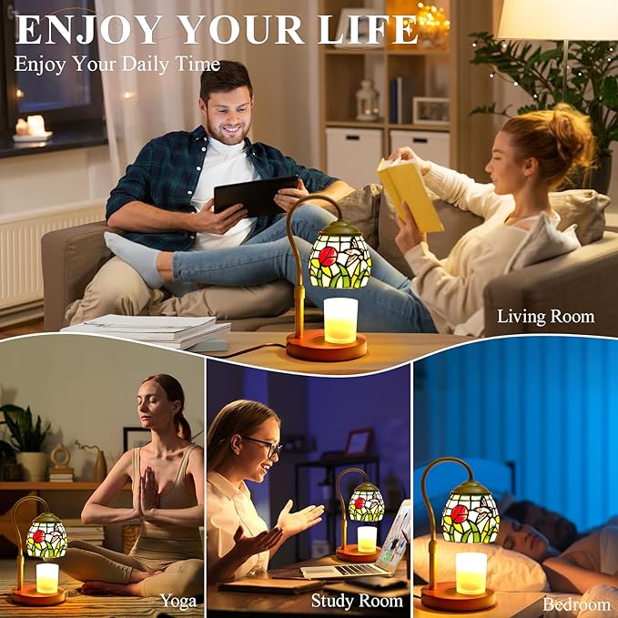 Candle Warmer Lamp - Hummingbird Candle Lamps Timer Dimmer, Tiffany Style Stained Glass Candle Warming Lamp Compatible with Small Jar Candles Gifts for Her, for Mom Wax Melt Warmer for Home Decor