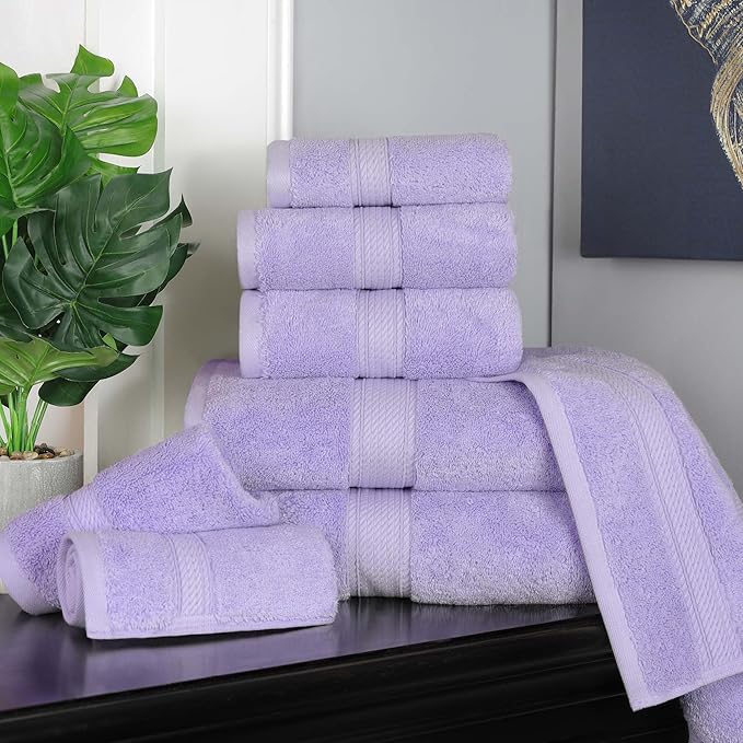 Superior Egyptian Cotton Pile 8 Piece Towel Set, Includes 2 Bath, 2 Hand, 4 Face Towels/Washcloths, Ultra Soft Luxury Towels, Thick Plush Essentials, Guest Bath, Spa, Hotel Bathroom, Purple