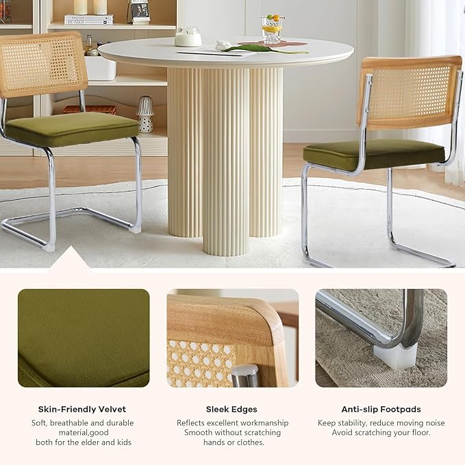 SoarFlash Kitchen Table and Chairs for 2, 24" Dining Table Set for 2 with Velvet Upholstered Chairs, 3 Piece Round Kitchen Table Set, Dining Room Table Set for Small Space, Apartment