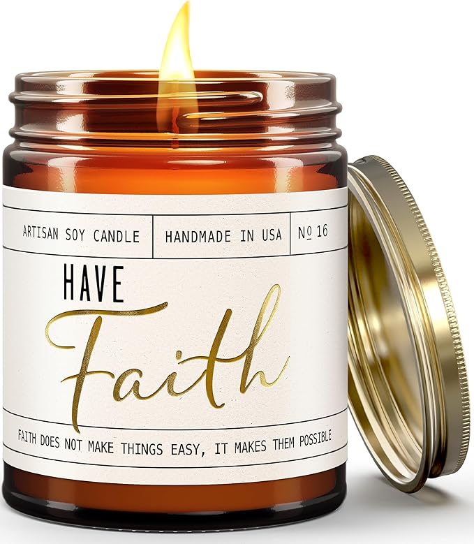Christian Gifts for Women, Religious Gifts for Women - 'Have Faith' Candle, w/Lily of The Valley & Lavender I Spiritual Gift I Catholic Gift I 50Hr Burn, Made in The USA