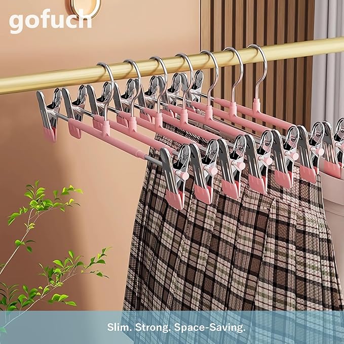 Pants Hangers with Clips - 20 Pack Heavy Duty, Non-Slip Adjustable Space Saving Skirt Hangers for Pants, Jeans, Shorts | Gray | 12 Inch