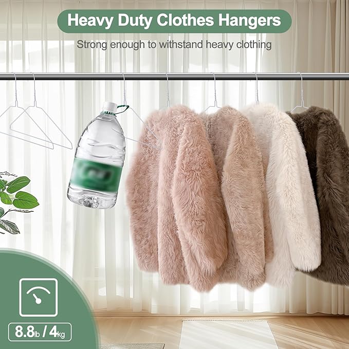 Wire Metal Hangers Bulk 100 Pack, Clothes Hangers Heavy Duty for Coats, Suits, Shirts, Pants, Skirts, Space Saving, Non Slip, Ultra Thin, 16 Inch, White