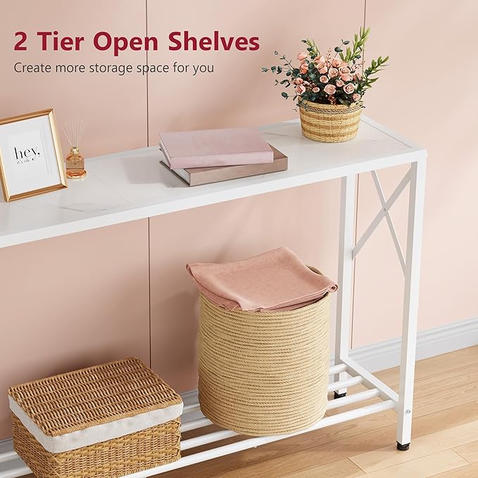 Tajsoon Console Table 41.8”, 2-Tier Entryway Table Narrow Sofa Table with Shelves, Entrance Table with Stable X-Frame, for Entryway, Hallway, Living Room, Foyer, Corridor, Office, White