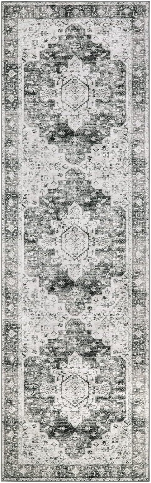 Moynesa Ultra-Thin Washable Gray Hallway Runner Rug - 2'6"x8, Non Slip Non Shedding Pet Friendly Kitchen Bathroom Carpet for Coffee Bar Vanity Entryway