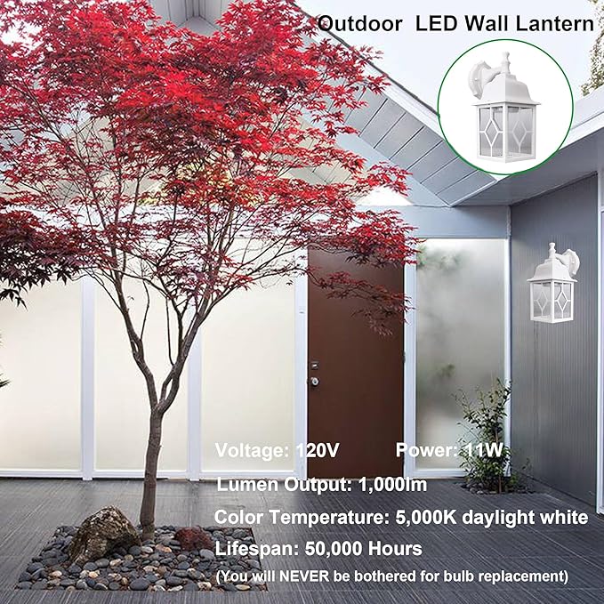 LIT-PaTH Outdoor LED Wall Lantern, White Large Exterior Wall Light Fixture, 5000K Daylight White, 11W 1000 Lumen, Anti-Rust Aluminum Porch Lighting for Outside, Patio, Garage, 1 Pack