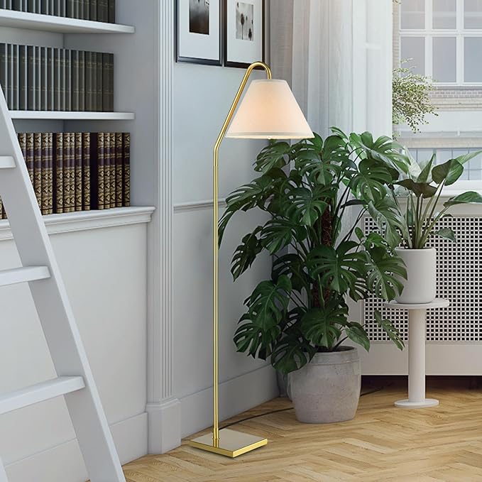 GLOBE Electric 62" Floor Lamp, Matte Brass Finish, Beige Fabric Shade, On/Off Rotary Switch, 6-Ft Clear Cord, Cozy Glam Style, E26 Base, 61000147