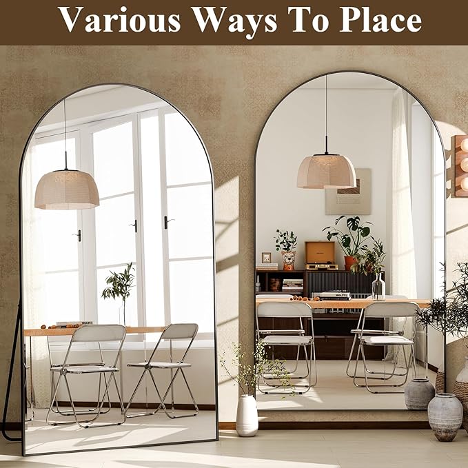 GLSLAND 72"x44" Arched Full Length Mirror – Oversized Full Body Floor Mirror with Aluminum Alloy Frame, Stand & Wall-Mounted Option for Bedroom & Living Room, Black