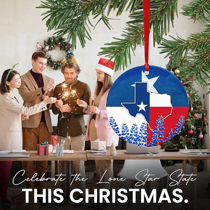 FLAGWIX Christmas Texas Gifts for Women Men - Ceramic Ornaments 2025 for Tree Decorations - Texas Christmas Ornament Gifts for Men Women, State Ornaments for Tree, Birthday Gift for Mom Dad Friends