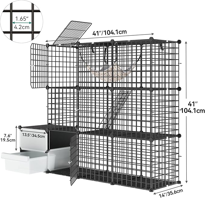 YITAHOME 3-Tier Cat Cage with Litter Box: Kittens Cat House Indoor Multi-Level Cat Enclosure for 1-3 Small Cats, Black