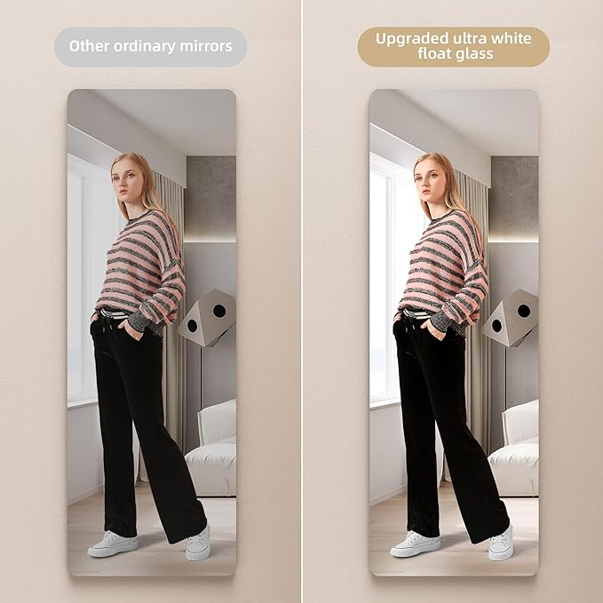 Hasipu Door Mirror Full Length, 47"x 16" Full Body Over The Door Hanging Wall Mounted Mirror for Bedroom, Living Room, Cloakroom, Round White