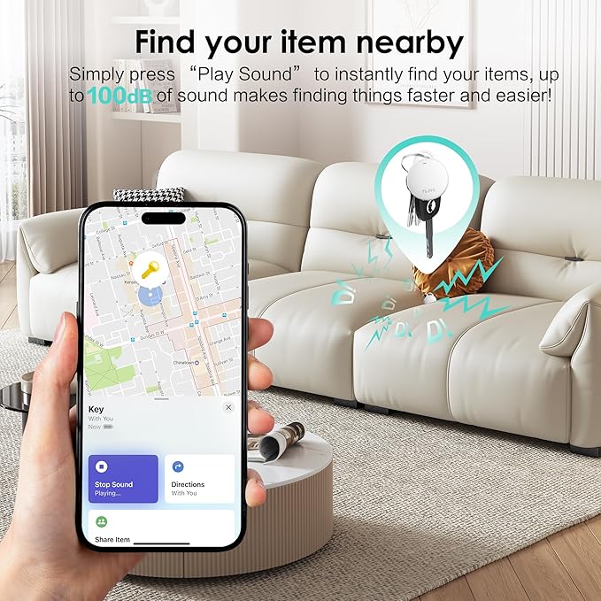 Air Tracker Tags-4 Pack: Bluetooth Tracker Works with Apple Find My (iOS Only), Key Finder and Smart Tag Locator for Luggage, Backpack, Suitcases, Pets, Replaceable Battery(White)