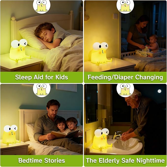 Frog Night Light for Kids, Cute Funny LED Squishy Novelty Animal Silicone Lamp, Dimmable/Timer Nursery Nightlight, Rechargeable Touch Bedside Lamp, Kids Room Decor, Baby Boys Girls Xmas Gifts