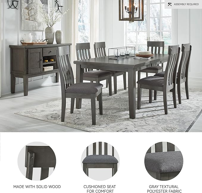 Signature Design by Ashley Hallanden Contemporary Dining Upholstered Side Chair, Set of 2, Armless, Comb Back Design, Wood Frame, Gray