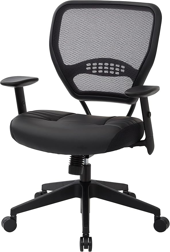 Space Seating 57 Series Professional Dark Air Grid Back Manager's Adjustable Office Chair with Built-in Lumbar Support and Padded Seat, Black Bonded Leather