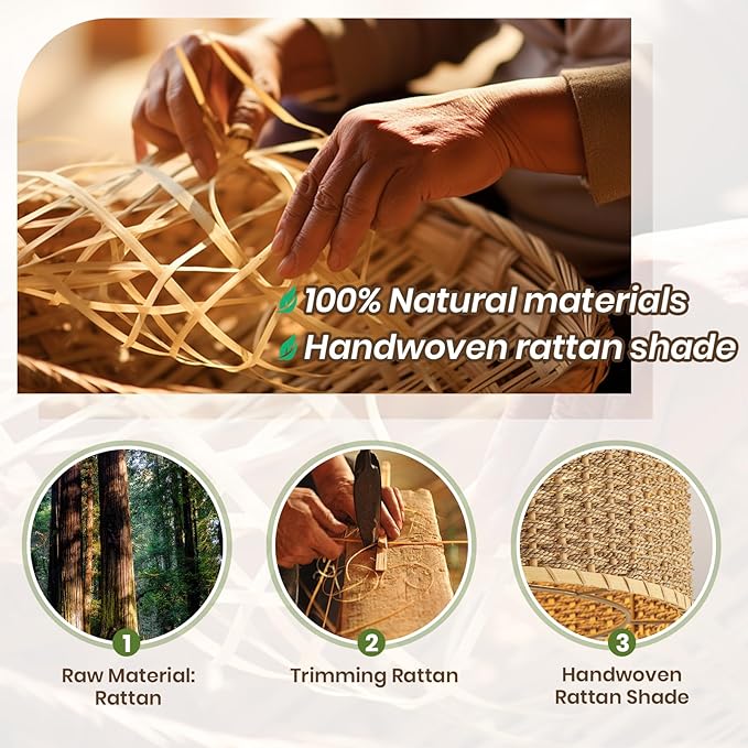 Boho Ceiling Fan with Light,Caged Ceiling Fan with Remote Control Reverible Blades,Low Profile 6 Speeds,Farmhouse Rattan Fandelier Chandelier Ceiling Fans for bedroom,dining room,kitchen ,living room