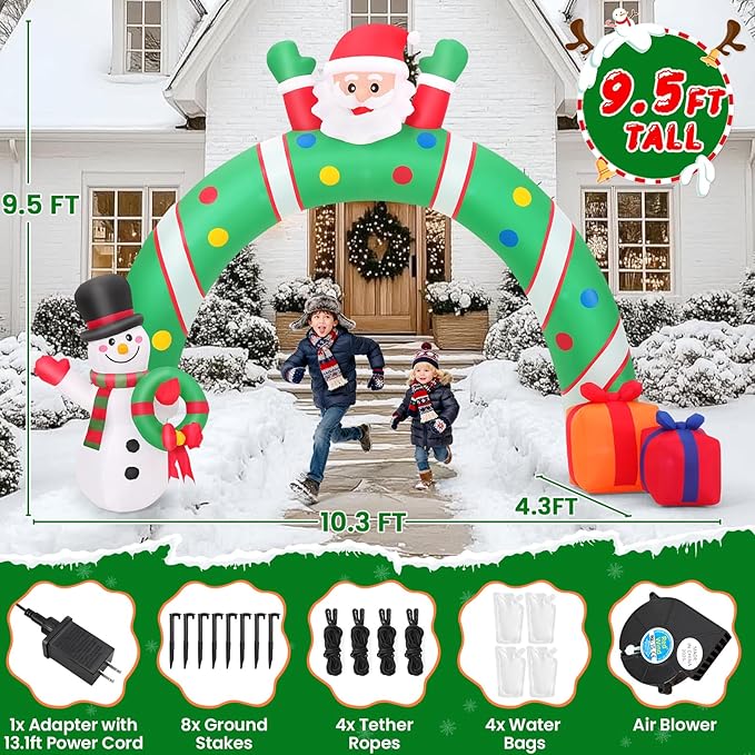 10.3Ft Christmas Inflatable Archway Outdoor Decoration, Blow up Giant Christmas Arch Tunnel with Inflatable Santa/Snowman/Gift Box, Outside Christmas Decorations for Yard Lawn Party Xmas Shopping Mall