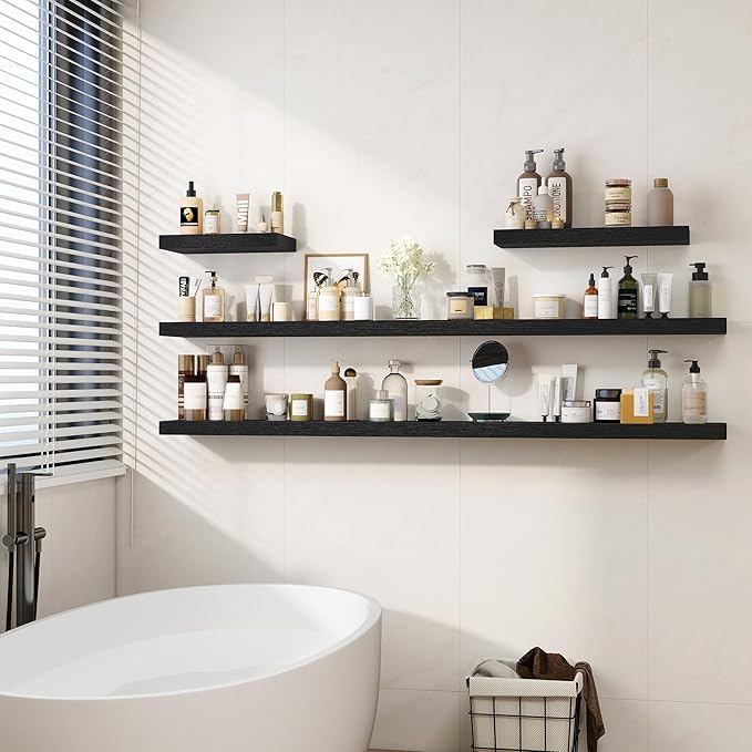 Fun Memories 72 Inch Floating Shelves for Wall, Fireplace Mantel Shelf with Invisible Heavy Duty Bracket, 8 Inch Deep Storage Shelf for Living Room, Kitchen, Farmhouse, Black