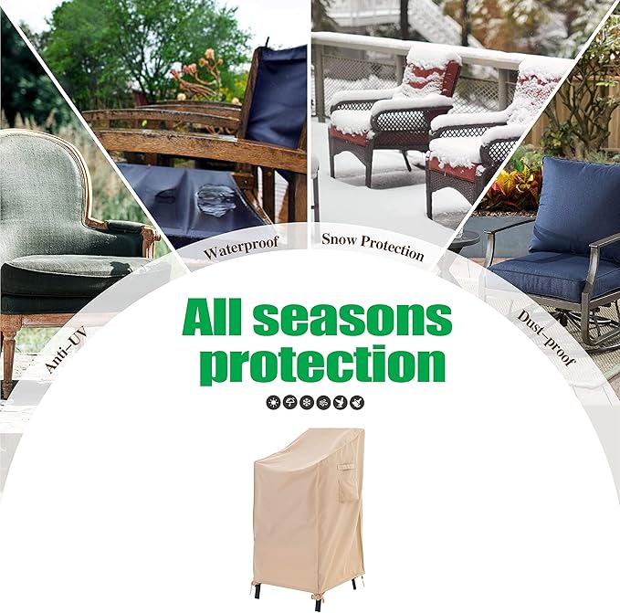 F&J Outdoors Waterproof UV Resistant Heavy Duty High Back / 4 Stackable Chairs Cover, 27" W x 34" D x 41" H