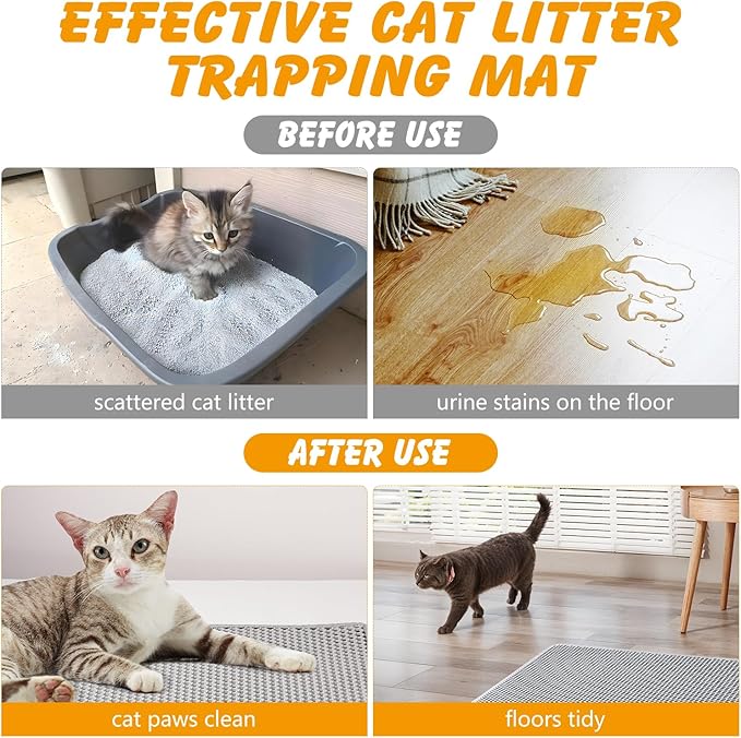 Cat Litter Mat, 24x15 Inch Double Layer Litters Box Mat, Waterproof Cat Mat for Litter Box(Gray)