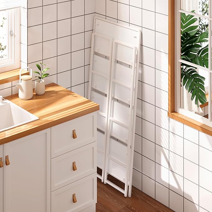 4NM No Assembly Folding Bookshelf, 4-Shelf 54" H Collapsible Foldable Bookcase Storage for Small Spaces, All White