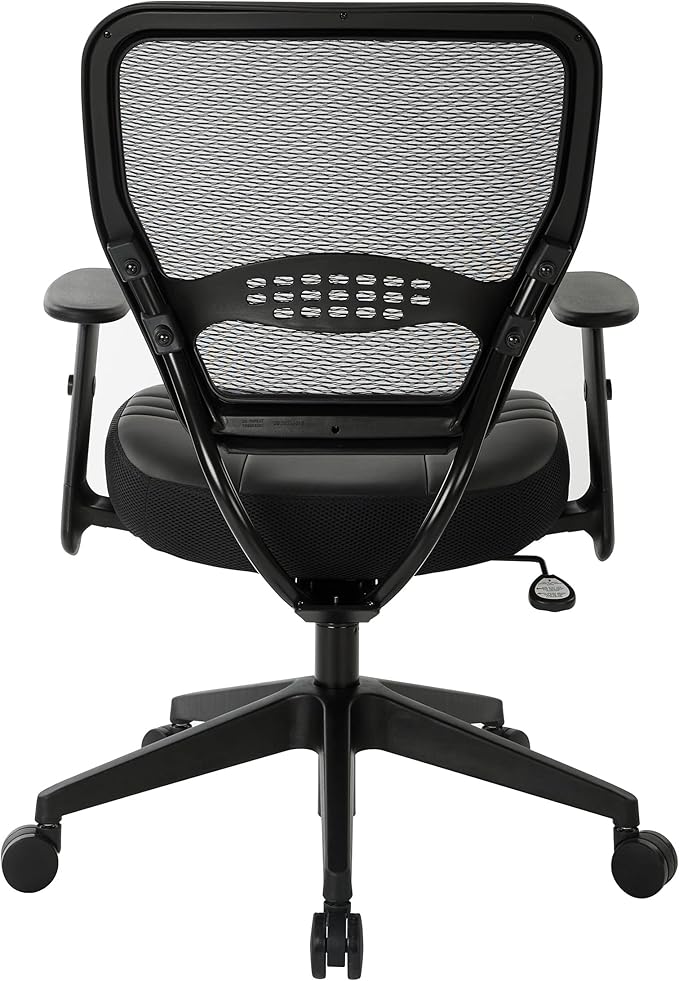 Space Seating 57 Series Professional Dark Air Grid Back Manager's Adjustable Office Chair with Built-in Lumbar Support and Padded Seat, Black Bonded Leather