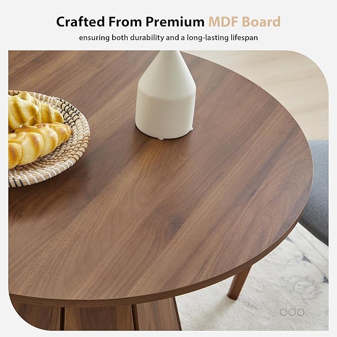 31.5 inch Small Round Dining Table, Modern Kitchen Table for 2 to 4 Person, Farmhouse Wood Circle Dining Room Tables with Pedestal Base, Space Saving Dinner Tables for Apartment, Small Space, Walnut
