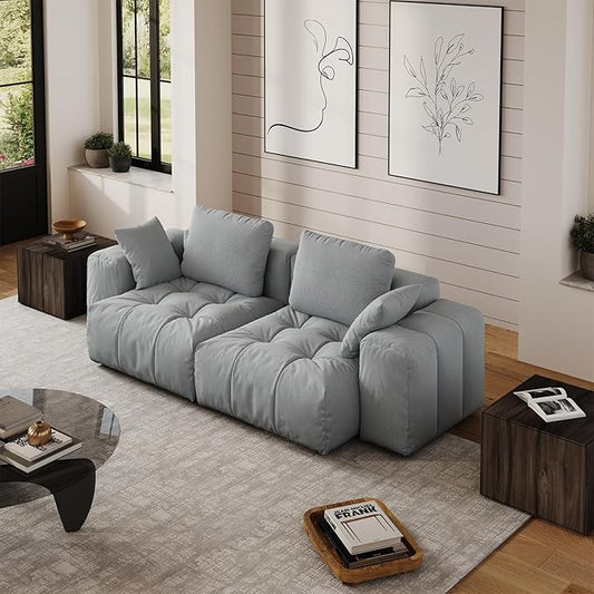 Cloud Sectional Couches, Comfort Linen Loveseat Modular Sofas with Wide Deep Seat, Down Filled Modern Upholstered Sofa Couch for Living Room, Apartment,Grey