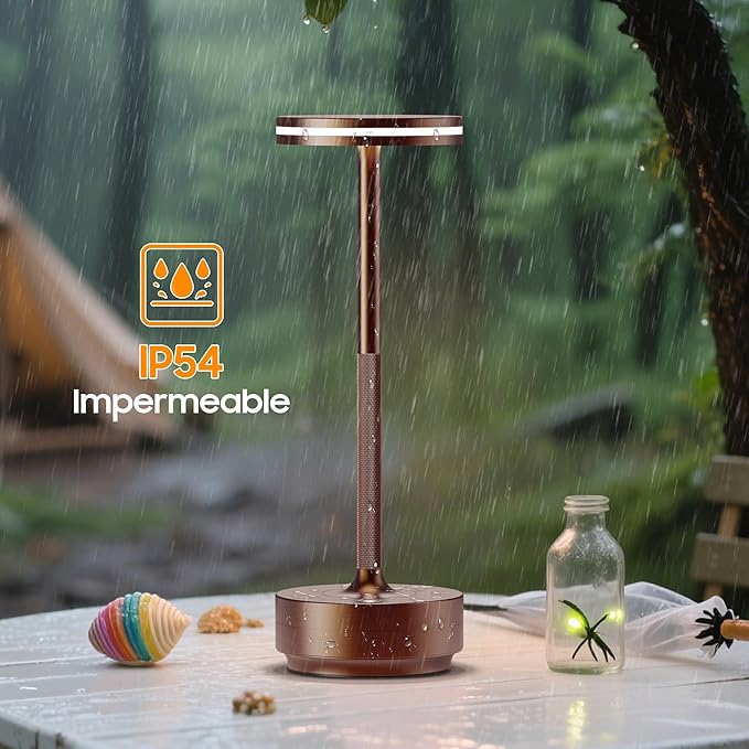 Hapfish Rechargeable Cordless Table Lamps, 5000mAh Battery Operated Lamp, 3 Color Modes, Dimmable, LED Table Lamps for Living Room,Outdoor, Dinner,Patio,Restaurant – Brown