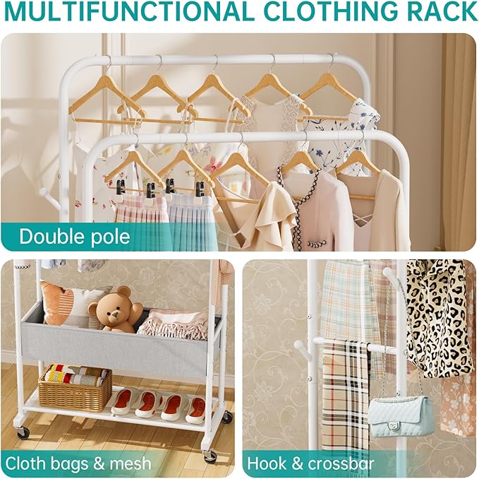 SINGAYE Clothes Garment Coat Rack Drying Clothing Racks Metal Freestanding for Hanging Clothes Portable Closet for Laundry Bedroom White