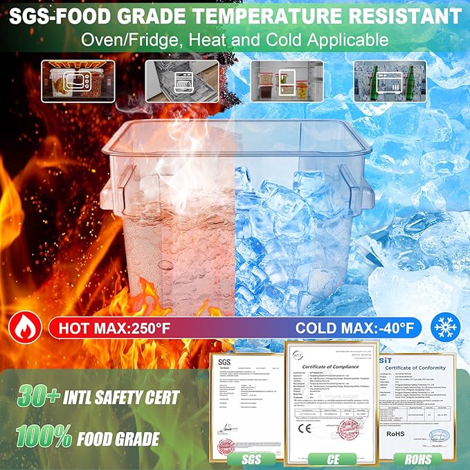 4QT NSF Food Storage Containers with Lids: 4 PCS [Total Food Grade][Hot&Cold Resistant] Commercial Clear Food Storage Containers for Restaurant Kitchen Proof Dough, Measuring Spoons Included(Green)