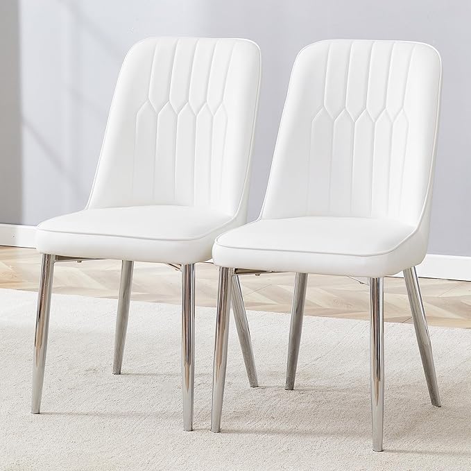 Dining Chairs Set of 2, Equipped with PU Leather Backrest Cushions and Silvery Legs, Suitable for Restaurants, Kitchens, and Dining Room Chairs