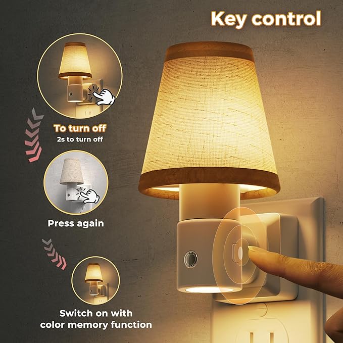L LOHAS LED Night Lights Plug into Wall, Plug in Night Light Dimmable, Soft Warm Nightlight with Light Sensor, Rotatable Base, Vintage Linen Fabric Nightlights Plug in Wall for Bathroom Kitchen 1Pack