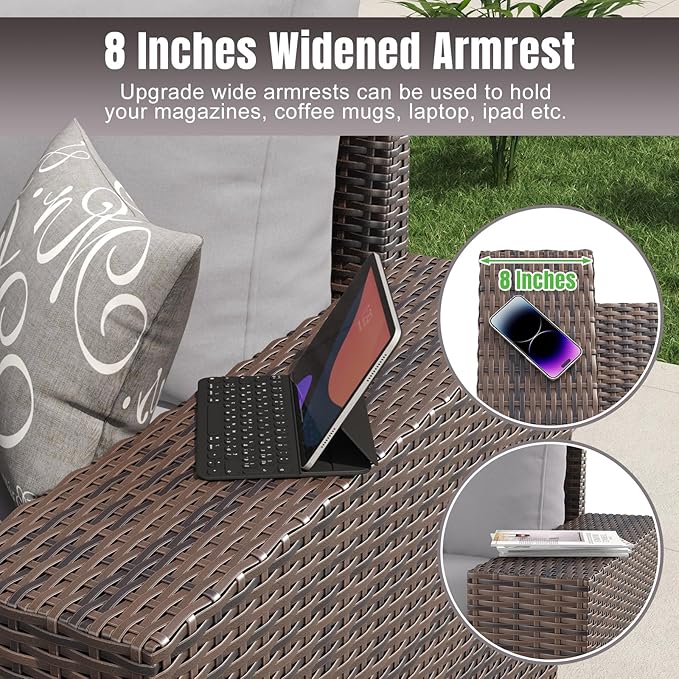 Aoxun 13 Pieces Patio Furniture Set with 44” Fire Pit Table Wicker Rattan Outdoor Sectional Conversation Set with Coffee Table and 4” Thickened Cushions, Gray(Waterproof Cover Included)